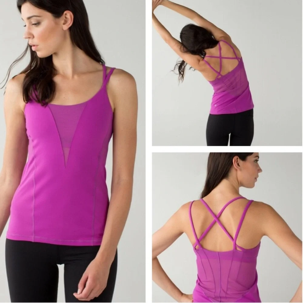 Lululemon Exquisite Mesh Tank Size 6 Violet Work Out Top Athletic Pickleball